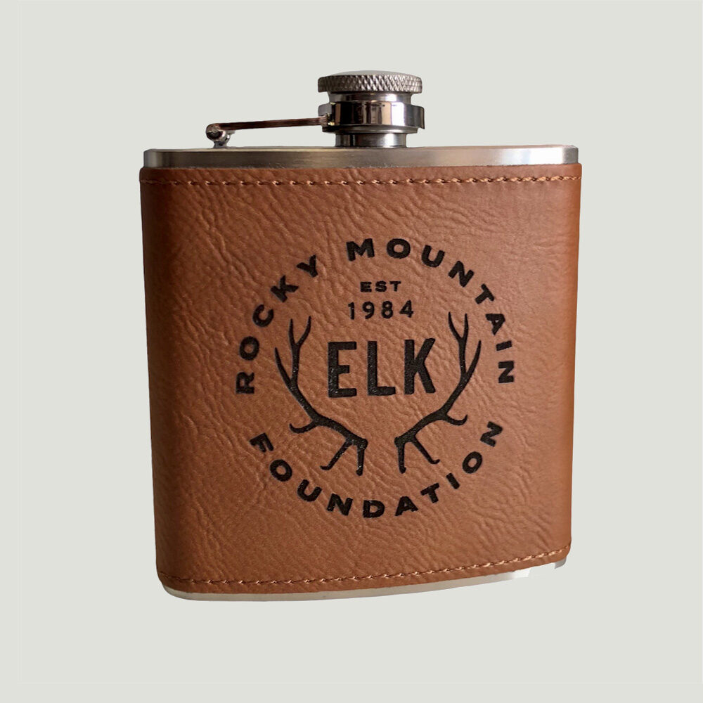 Leather Wrapped 6oz. RMEF Flask