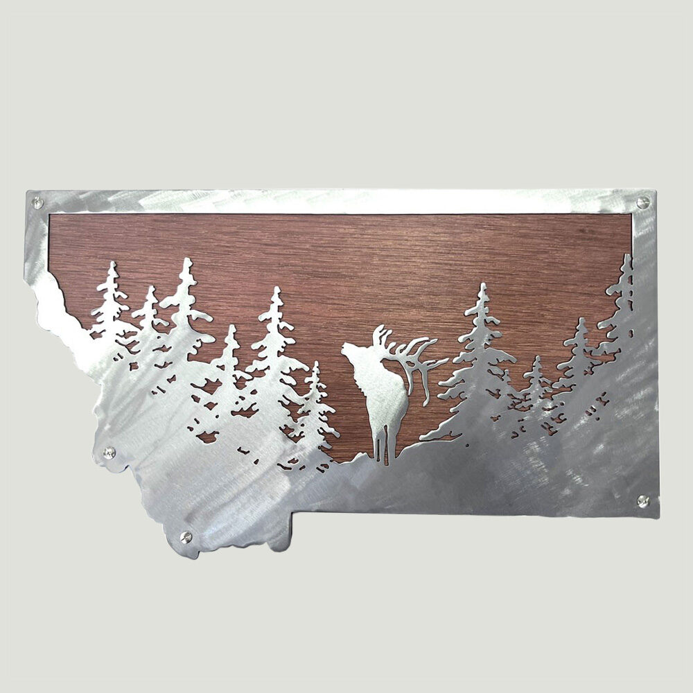 Custom State Metal and Wood Elk Sign